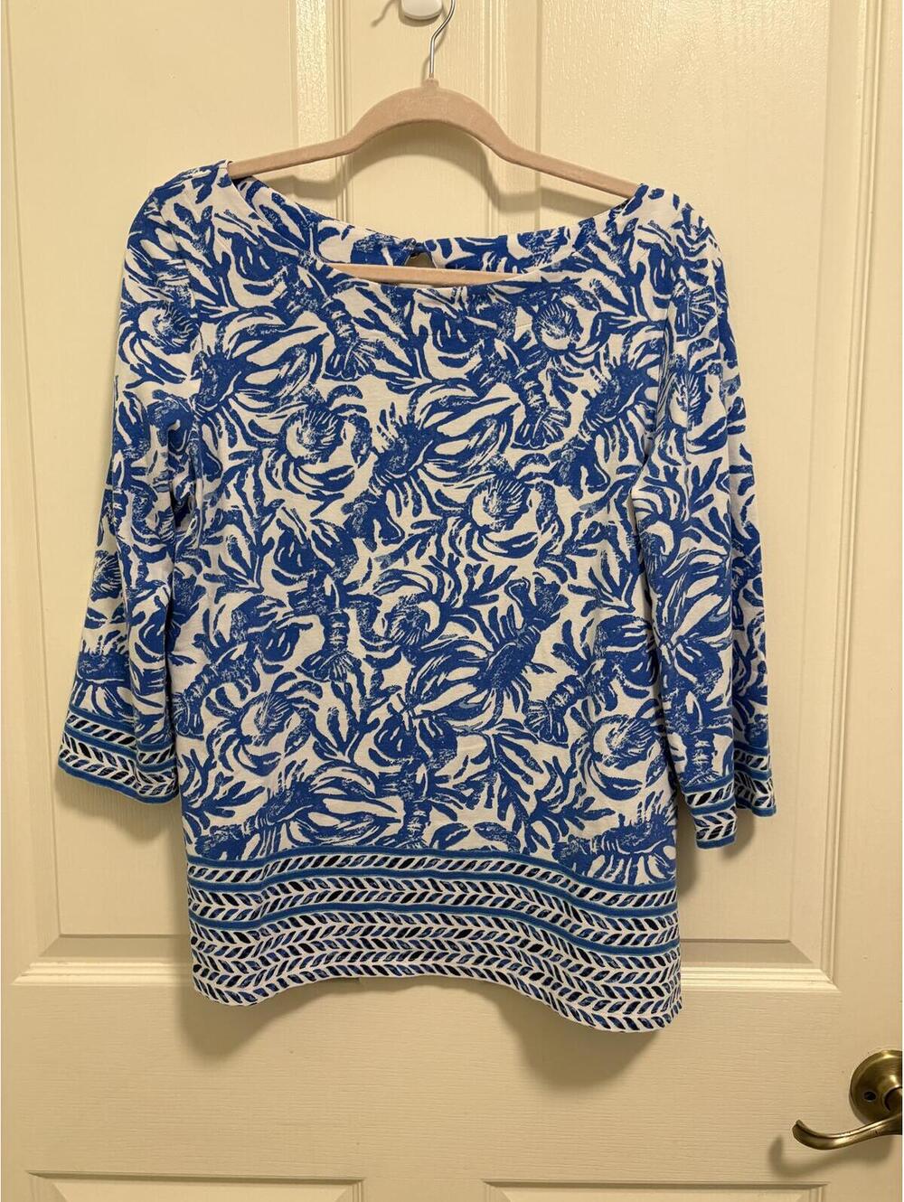 Lilly Pulitzer Blue and White Cotton Spandex Top Size L